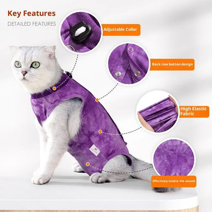 Cat Suit for Spring and Summer, Postoperative Clothing for Pet Cats Breathable Fitted Button-Style Cat Recovery Outfit