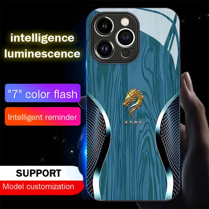 Wood Grain Dragon Emblem Sound Control LED Flash Cases Luminous Glass Cover For XiaoMi 15 14 13 12 11 Pro Ultra