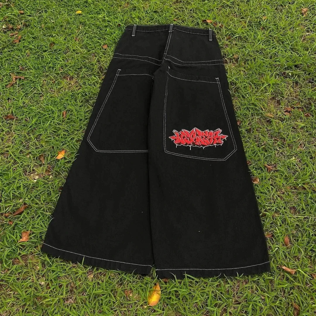 Wexwear Jeans New Y2K Harajuku Hip Hop Letter Embroidered Retro Baggy Jeans Denim Pants Men Women Goth High Waist Wide Trousers