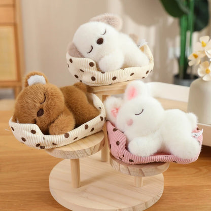 Sleeping Animals in Pet Pad Doll Toy Mini Kitten in Pet Pad Kawaii Toys For Office Desk Car Hand Toy Gift for Kids Boys Girls