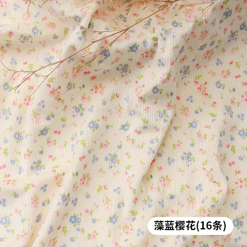 0.5m/1m Thickened Corduroy Fabric Small Floral Printed Fabric Making Dresses Children's Clothing Handmade DIY Clothing Fabrics