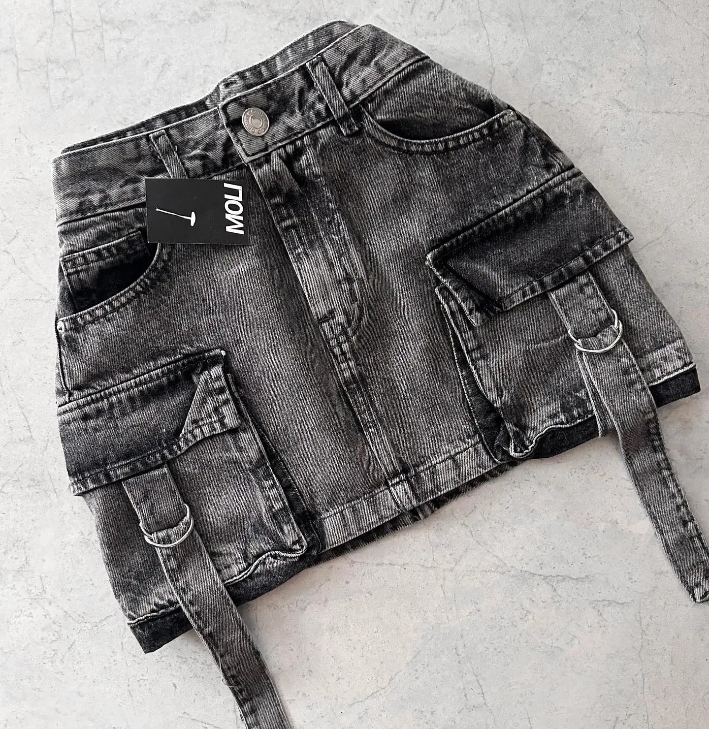 Streetwear Hot Girl Denim Skirt Women Harajuku Retro Gothic Multi Pocket Mini Skirt Fashion Casual Sexy Ultra Short Denim Skirt