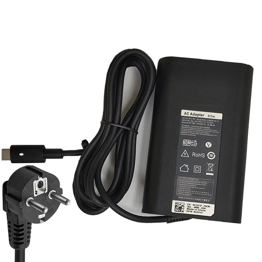65W USB-C Type C Laptop Charger for Dell Latitude 7275 7370 5420 5285 5290 5520 XPS 13 9250 9360 9365 9370 9380 9350 9550 02YK0F
