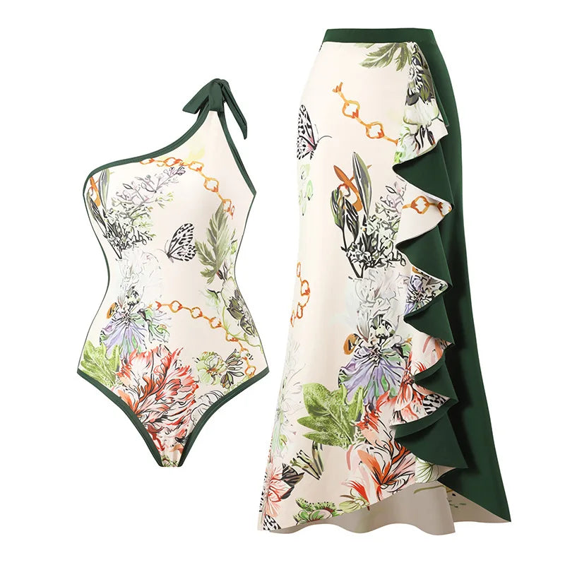 2023 New Arrival Push Up Women Bikini Set Floral Printed Ruffle Bikinis Strappy Bandage Swimwear Brazilian Biquini Bathing Suit