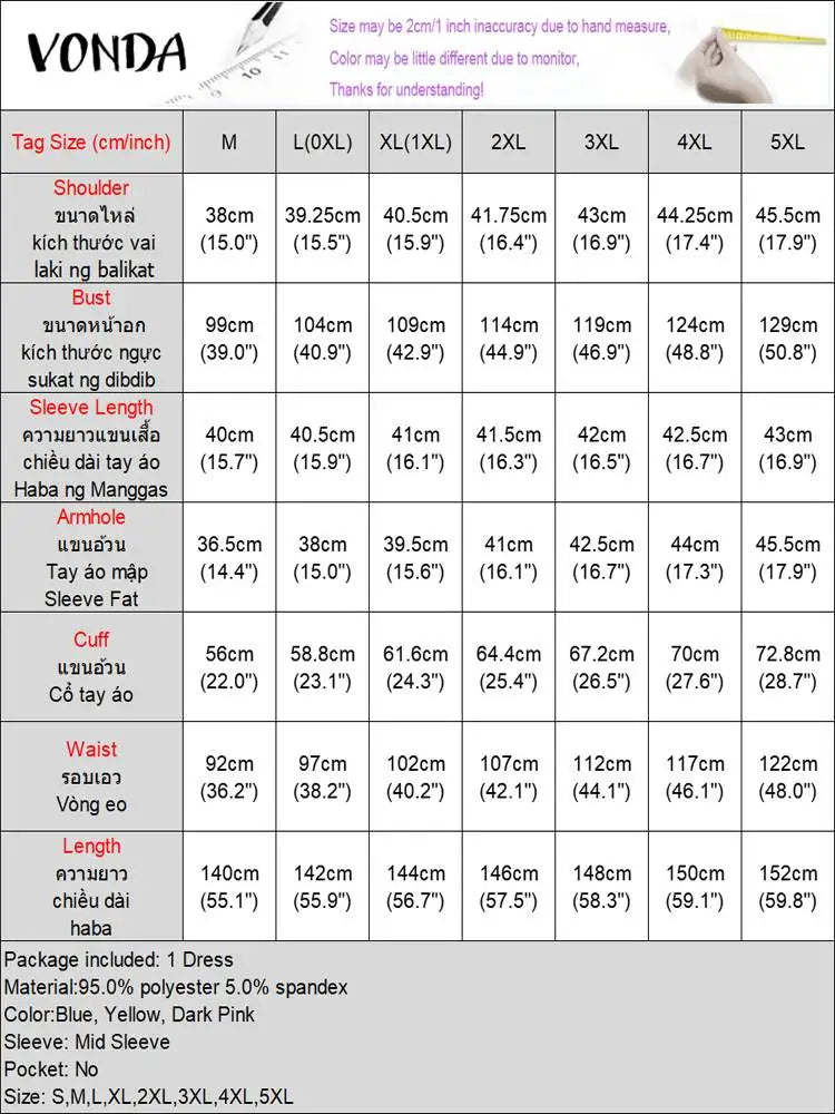 VONDA 2024 Fashion Women Elegant Maxi Dress Vintage Printed 3/4 Flare Sleeve Sundress Party Long Dress Casual Vestido Loose Robe
