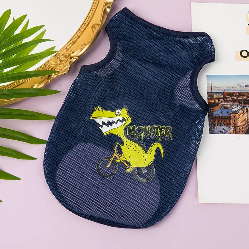 Fashion Summer Mesh Dog Cat Clothes Breathable Thin Puppy Kitten Vest Cute Cartoon Print Pet Clothing for Small Medium Dogs