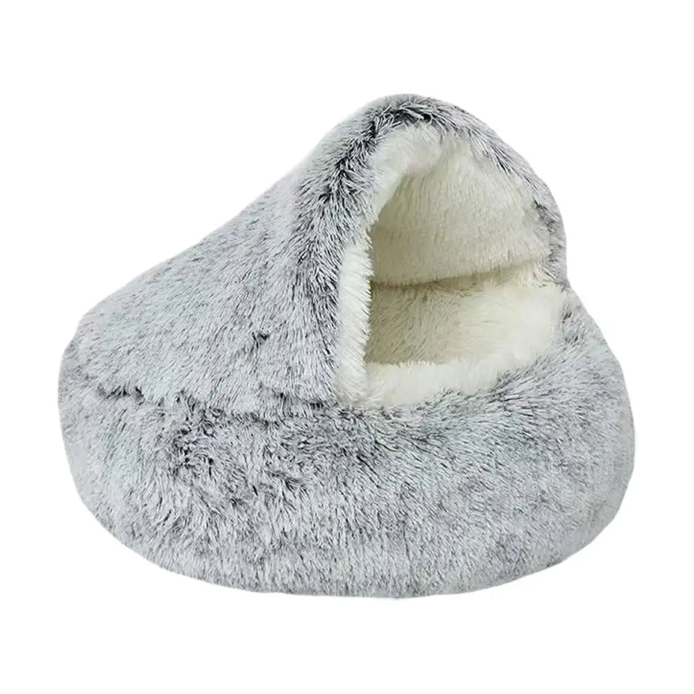 2 in 1 Soft Plush Pet Bed with Cover Round Cat Bed Pet Mattress Warm Cat Dog Sleeping Nest Cave for Small Dogs