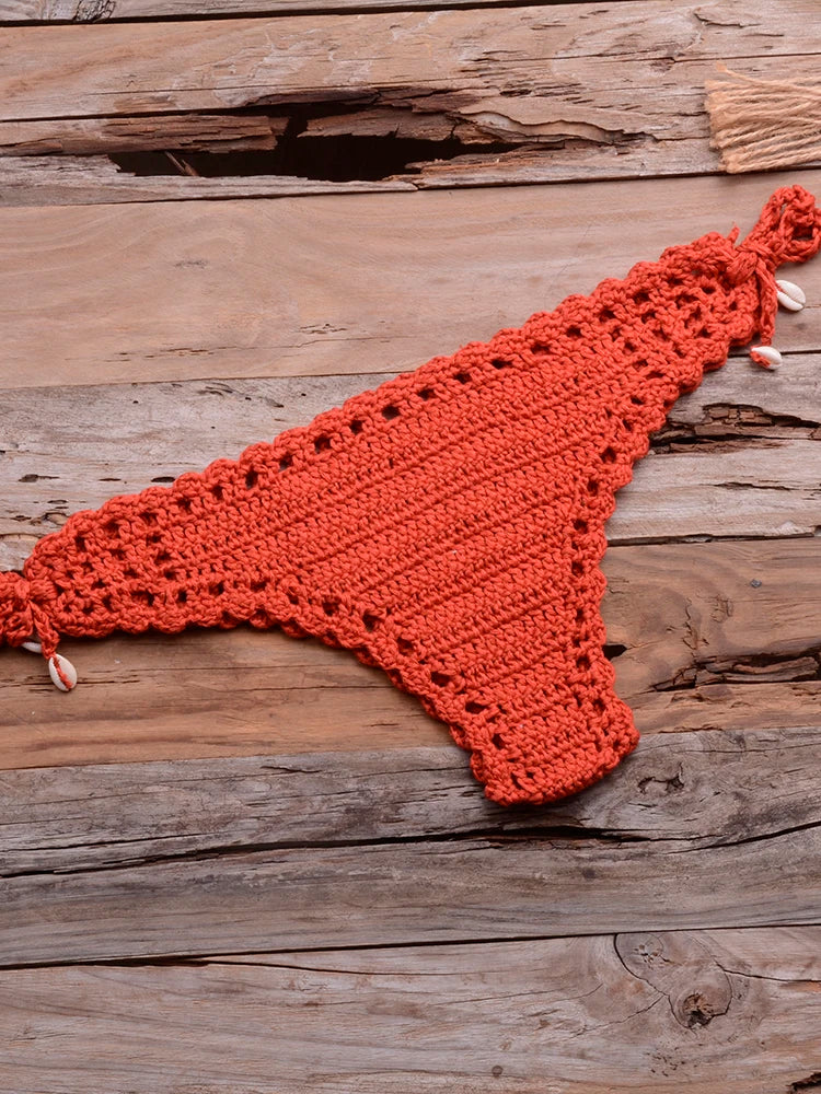 Sexy Crochet Bikinis Sets Handmade Knitted Cotton Swimwear Swimsuit Top + Bottom Bandage Women Sexy Beachwear Biquinis