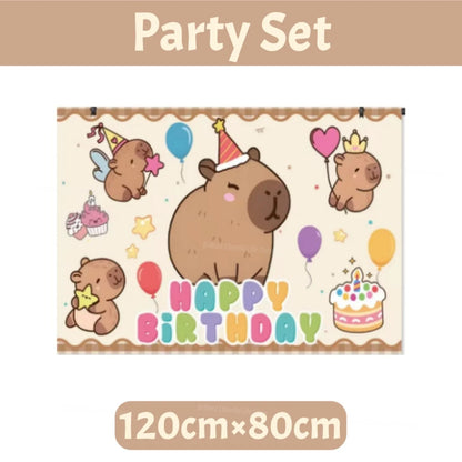 Cute Capybara Birthday Decorations Balloons Backdrop Tablecloth Stickers Cups Plates for Baby Shower Kids Event Party Supplies