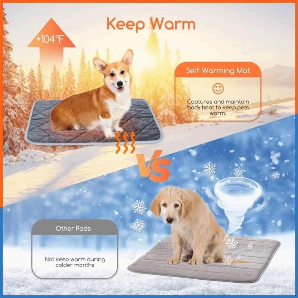 Pet Bed Mat Anti-Slip Self-Heating Dog Pad Thermal Folding Pet Sleeping Blankets Cozy Soft Dog Crate Pad for Cats and Dogs