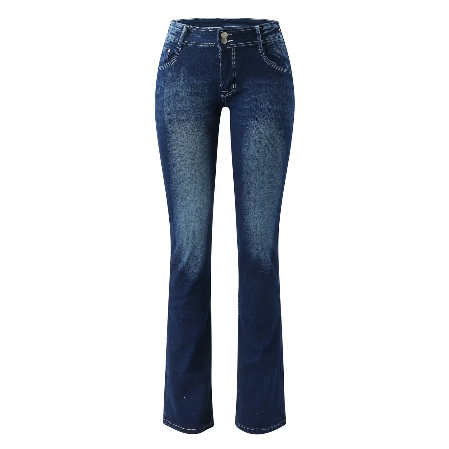 Womens Jeans Mid Waisted Straight Leg Long Pants Stretch Juniors Jeans Washed Back Pocket Embroidered Slim Fit Jeans For Women