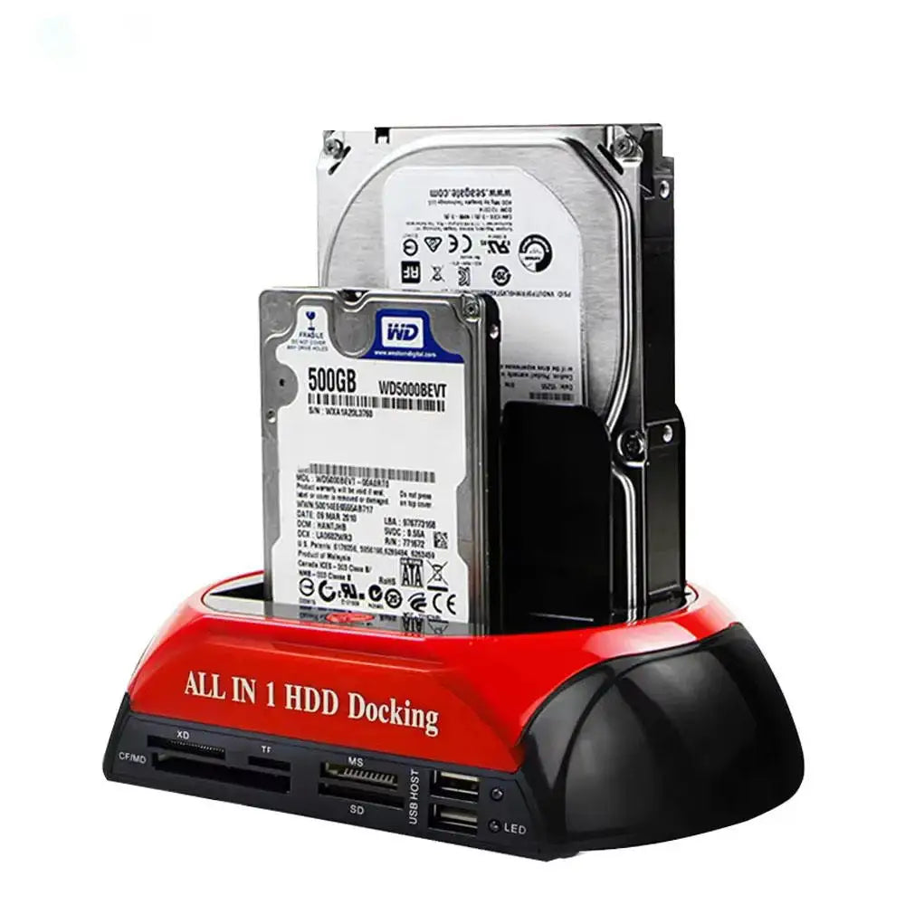 Hannord All in 1 HDD Docking Multifunc 2.5/3.5'' SATA Multi-Function HDD Docking Station IDE&SATA Hard Disk Base USB HUB Reader