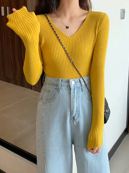 2026 Basic B-neck Solid Autumn Winter Pullover Women Female Knitted Ribbed Sweater Slim Long Sleeve Badycon High Quality Sweater