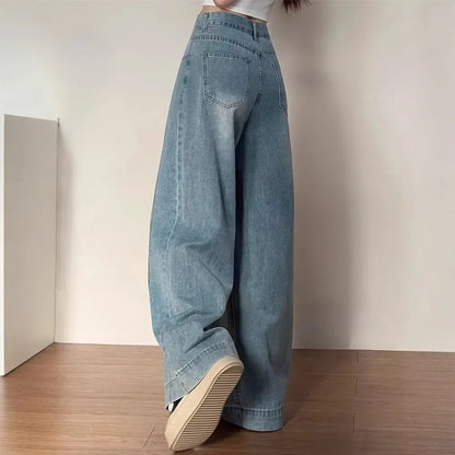High Waist Wide Leg Jeans Women's Straight Cut Trousers for Pear Shaped plus Size Spring New Style Loose Slimming Denim