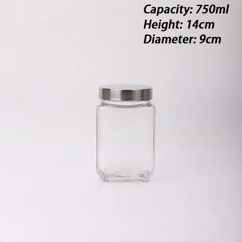 Glass Jar Stainless Steel Lid Storage Essentials Square Airtight Glass Jars For Storing Kitchen Grains