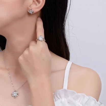 925 Sterling Silver Fine Jewelry Set with Inlaid Zircon: Pendant Necklace Earrings Ring for Women Engagement Party Gifts