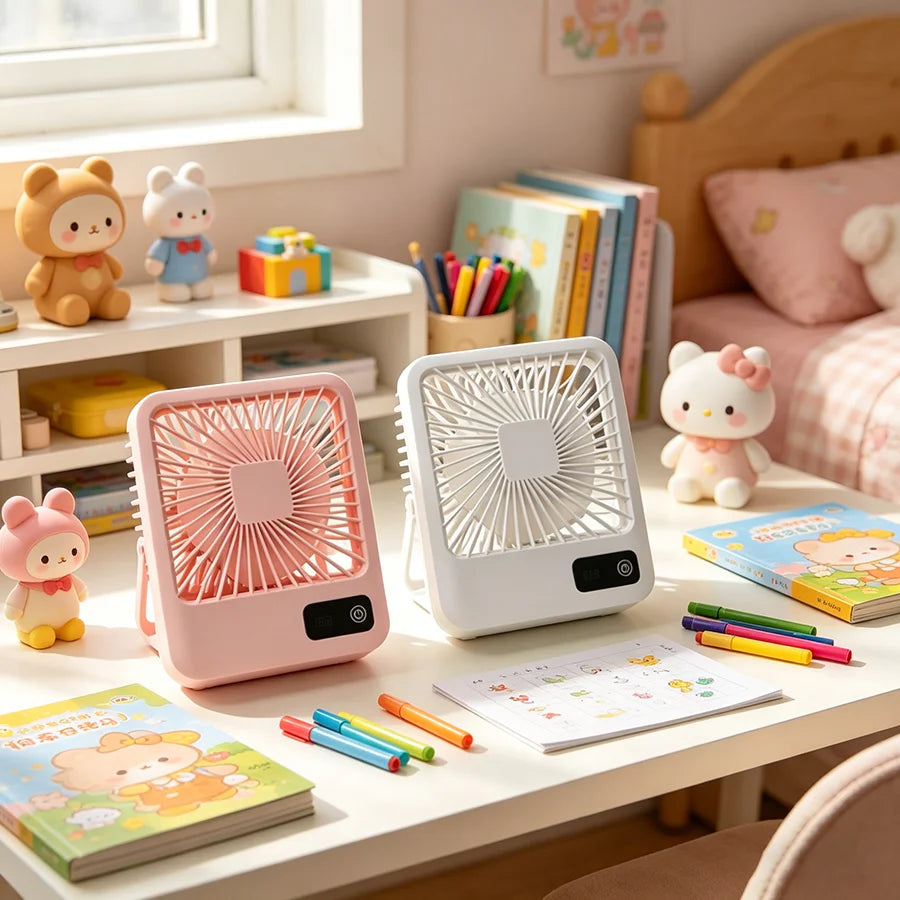 Portable USB Desk Fan with LED Display, 5 Speeds Quiet Personal Fan for Office Bedroom Travel, Rechargeable Mini Table Fan (Pink