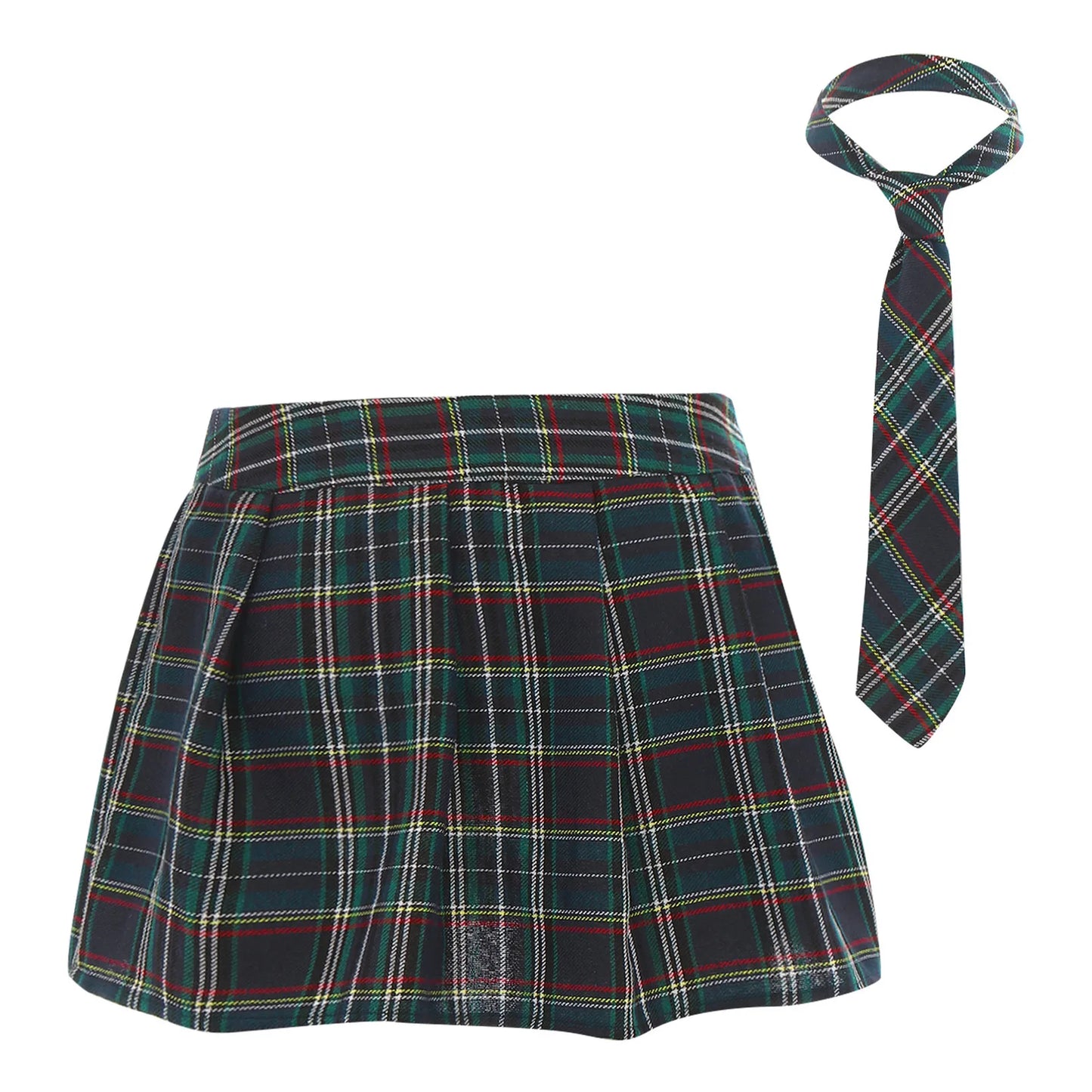 Women Japanese Schoolgirls Role Play Uniforms Zipper Plaid Pleated Mini Skirt Necktie Set Sexy Schoolgirls Skirt Cosplay Costume