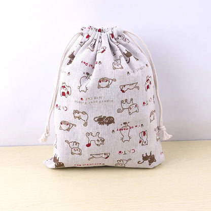 Pet Toys & Snacks Storage Cotton Linen Fabric Pouch Drawstring Bag Cute Kids Travel Cloth Shoes Storage Bag Makeup Case Gift Bag