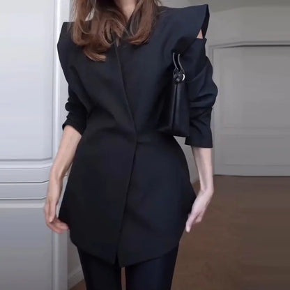 Fashion Temperament Lapel Long Sleeved Coat New 2025 Women's Lapel Button Blazer Jacket Elegant Office Solid Color Loose Outwear