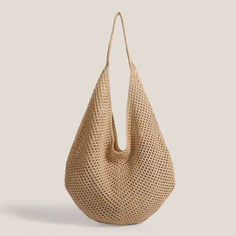 Fashion Women's Hollow Woven Shoulder Bags Large Capacity Knitting Underarm Bag Solid Crochet Tote Handbag Summer Mesh Beach Bag