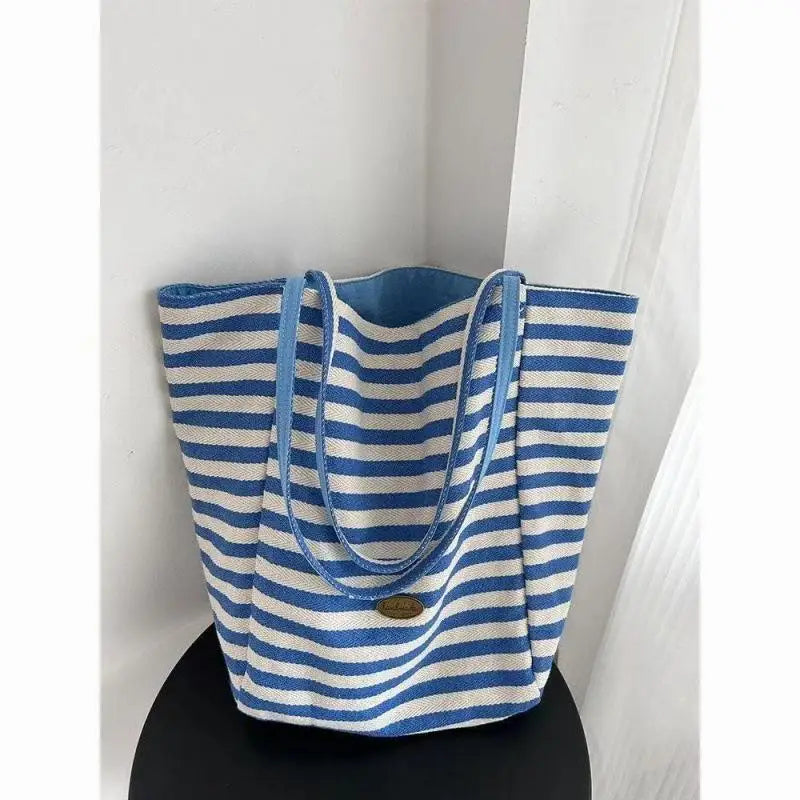 Sea Salt Blue One-Shoulder Bag Reversible Two-Sided Design AB Style Large Tote Bag Ins Style Suitable for Daily Commutes