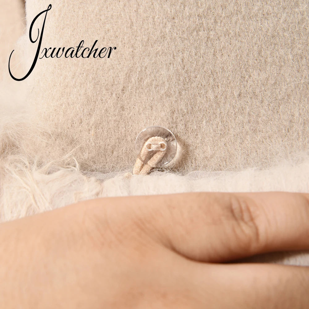 Jxwatcher Winter Cashmere Coat For Women Removable Natural Fox Fur Collar And Cuff Aautumn Ladies Fashion Streewear Long Outwear