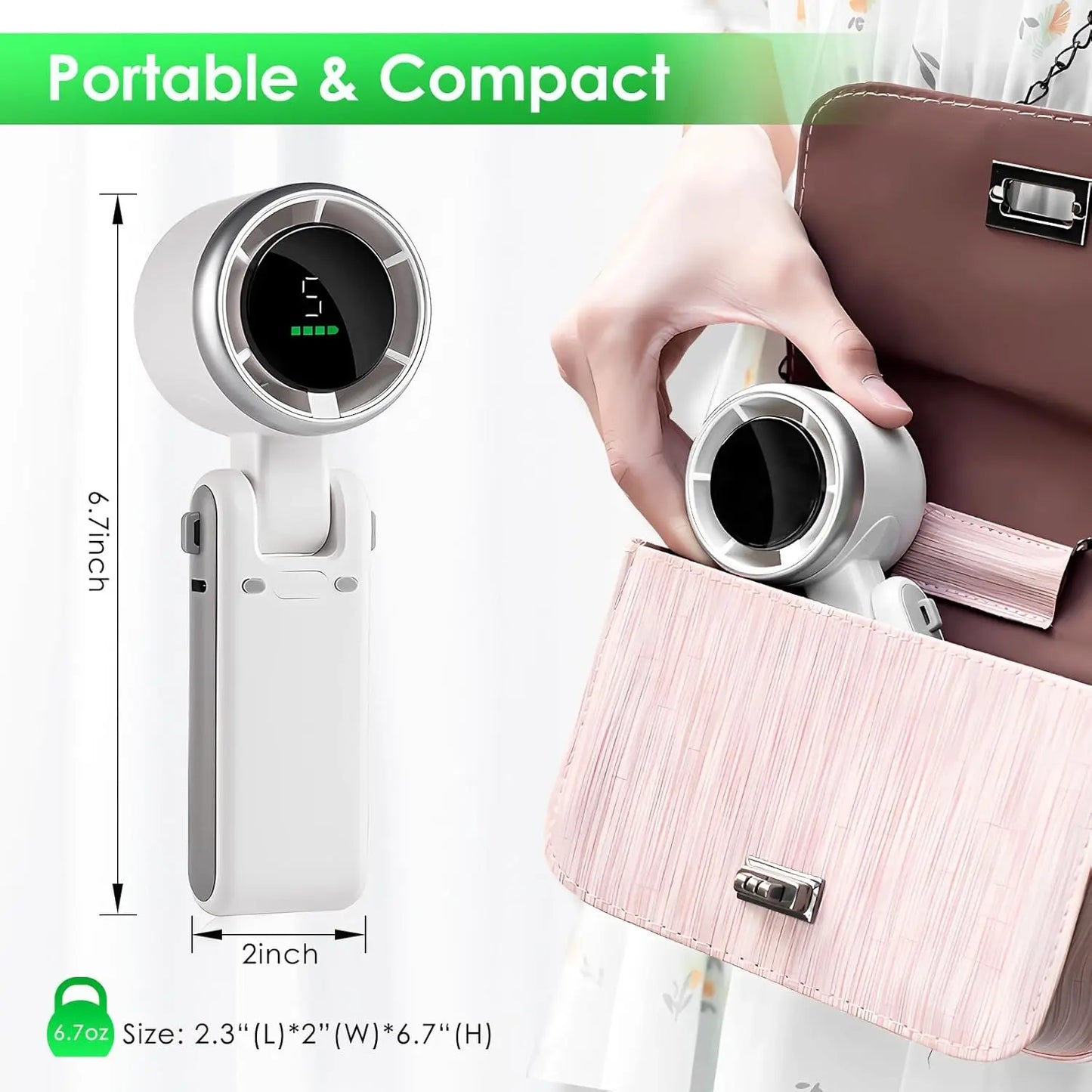 Mini High-speed Handheld Fan Usb Charging Digital Display Portable Desktop Folding Hanging Camping Violent Turbo Fan