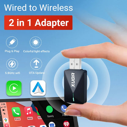 Wired to Wireless CarPlay and Android Auto 2in1 Mini Box  5GHz WiFi5 Transmission Speed Plug and Play Fashionable and Portable