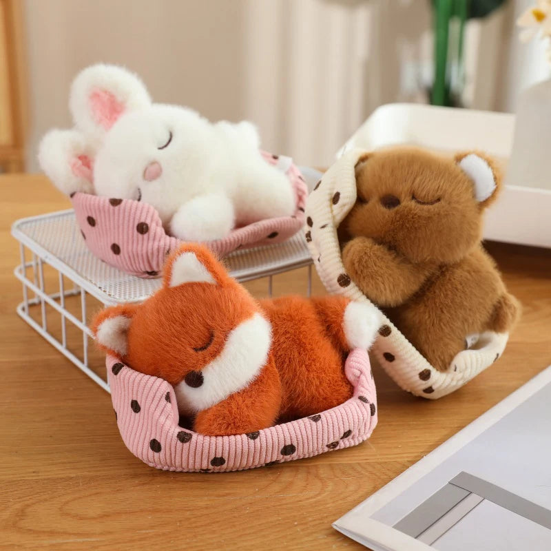 Sleeping Animals in Pet Pad Doll Toy Mini Kitten in Pet Pad Kawaii Toys For Office Desk Car Hand Toy Gift for Kids Boys Girls