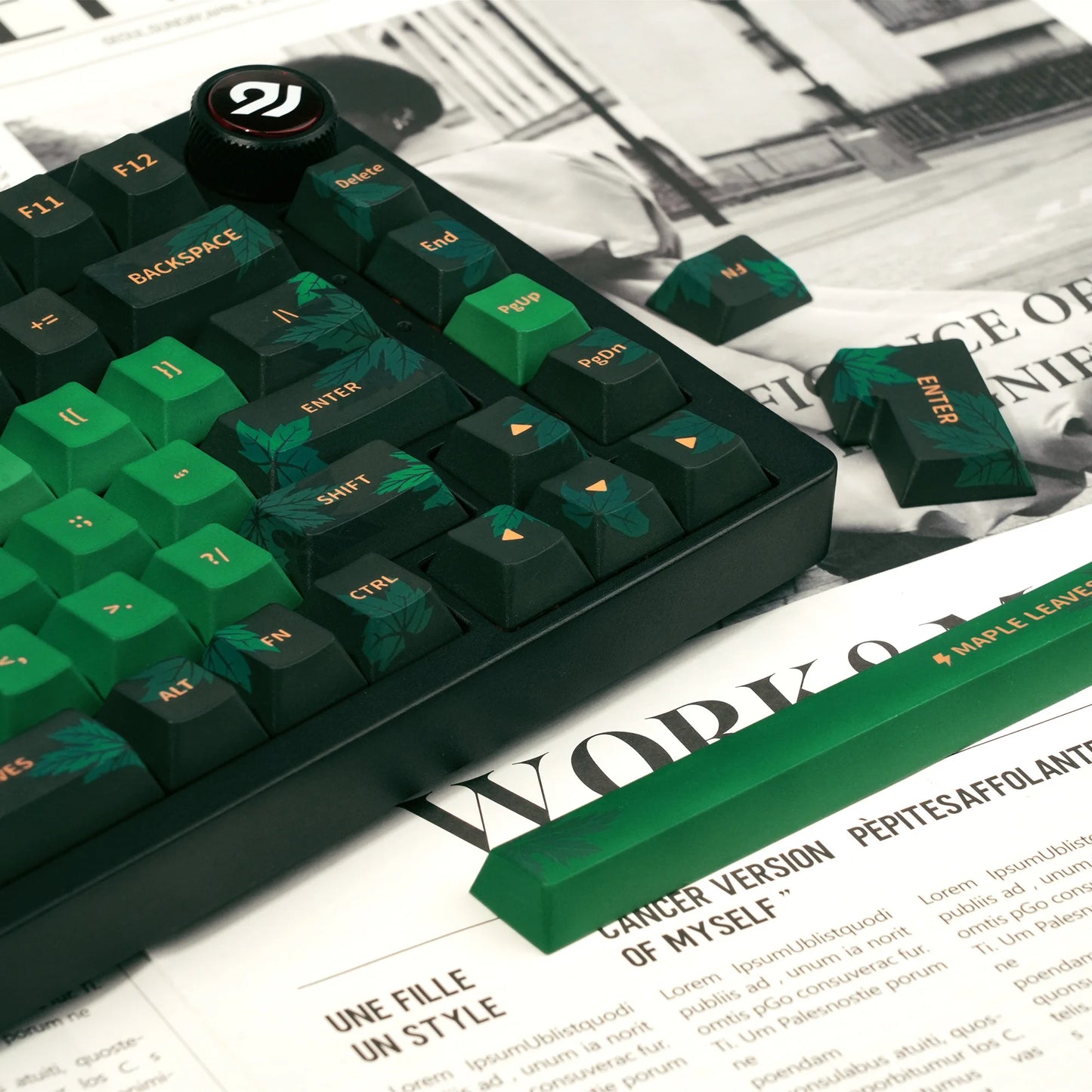XVX Cherry Keycaps Green Maple Leaf Theme PBT Dye-sub Keycaps Double Shot Green Keycaps 134 Keys
