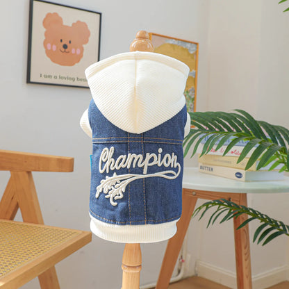 Pet Clothes Dog Cat Cat Out Handsome Cute Comfortable Champion Embroidered Blue Coat Hoodie