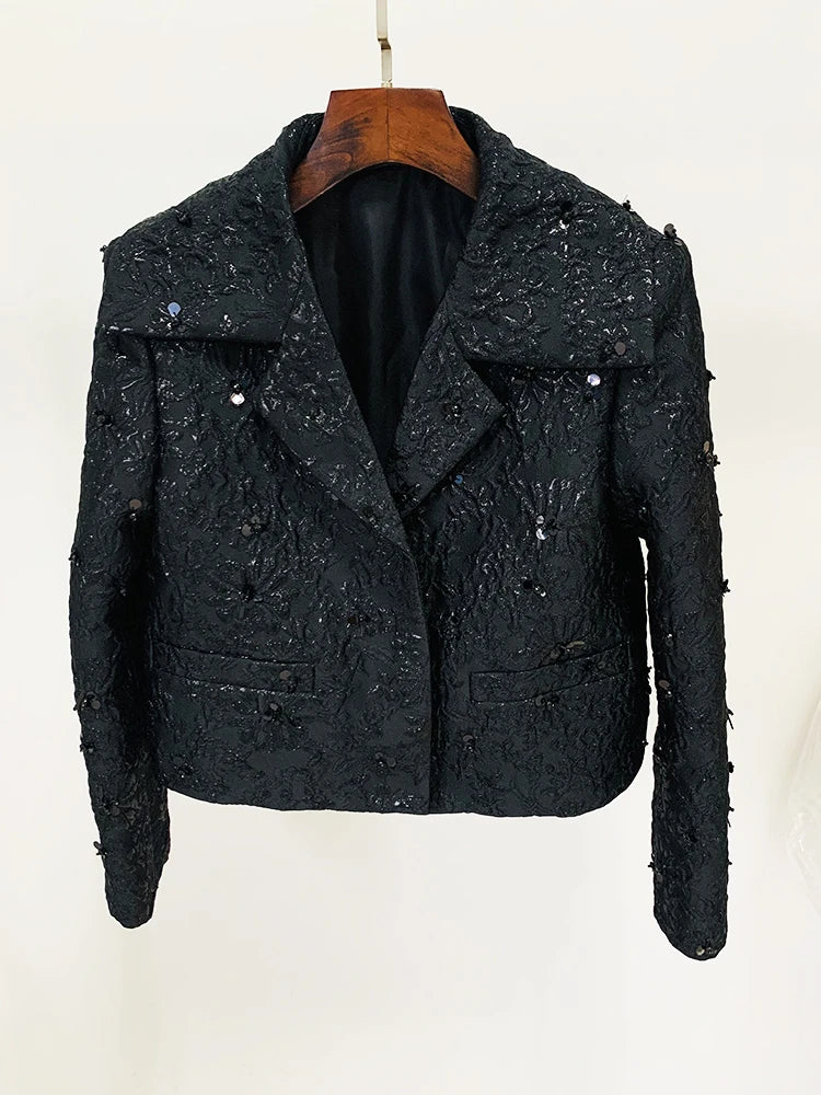 HIGH STREET Newest 2026 Runway Designer Jacket Women's Beaded Floral Jacquard Trimmed Jacket
