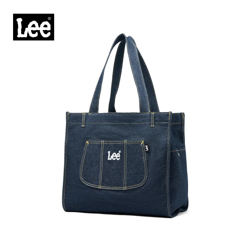 LEE Multiple Pockets Large Capacity Denim Tote Bag Women Trend Commuting Work Shopping Ladies Jeans Handbag Utility Traveling