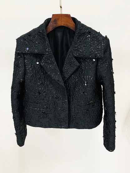HIGH STREET Newest 2026 Runway Designer Jacket Women's Beaded Floral Jacquard Trimmed Jacket