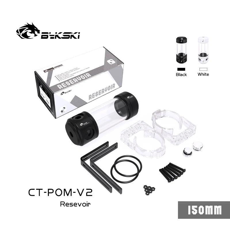 Bykski CT-POM-V2 Acrylic Cylinder Reservoir for PC Cooling Water Tank Black/White 150/200/260MM Computer Components POM