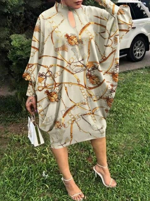European Long Dress Wrinkle Bat Sleeve Party Evening Dresses Women Fashion Loose Long Sleeve Max Dress Golden Sexy Mid-calf 5XL