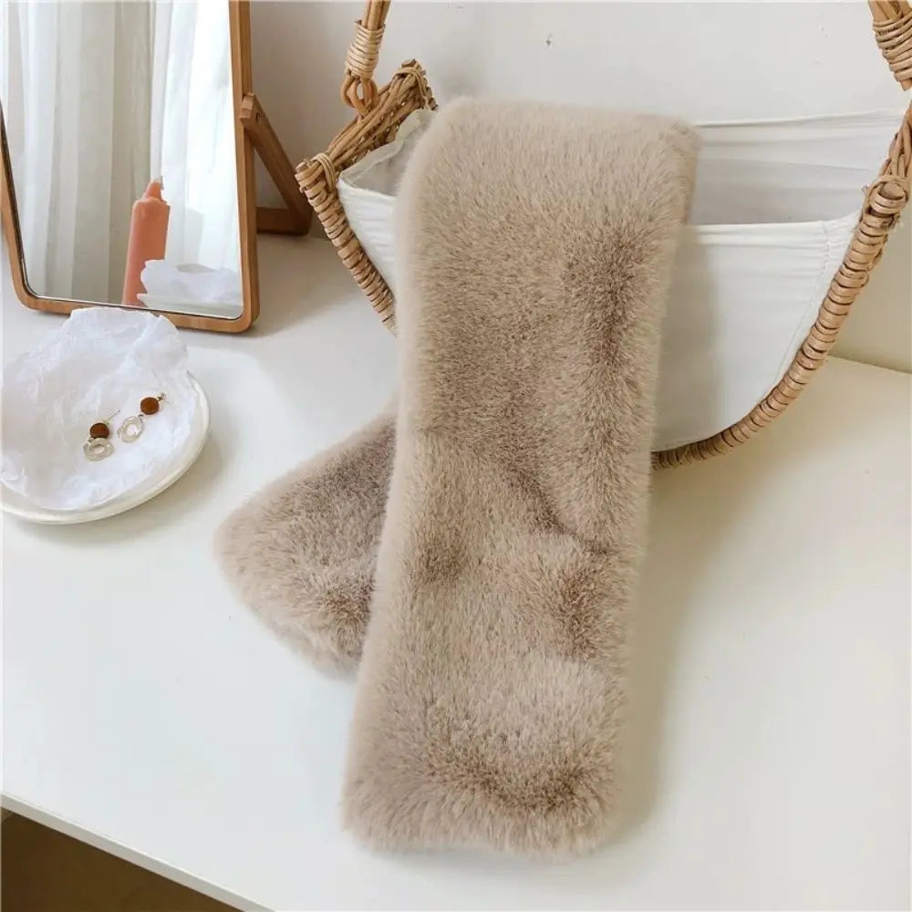 Plush Cross Women's Scarf Winter Thickened Soft Furry Neck Warmer Cute Solid Color Faux Rabbit Fur Scarf Women Collar Scarf New