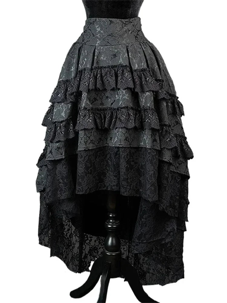 Steampunk Pirate Gothic Lolita Irregular Skirts Ruffle Lace Medieval Cosplay for Girl Little Devil Halloween Carnival Costumes