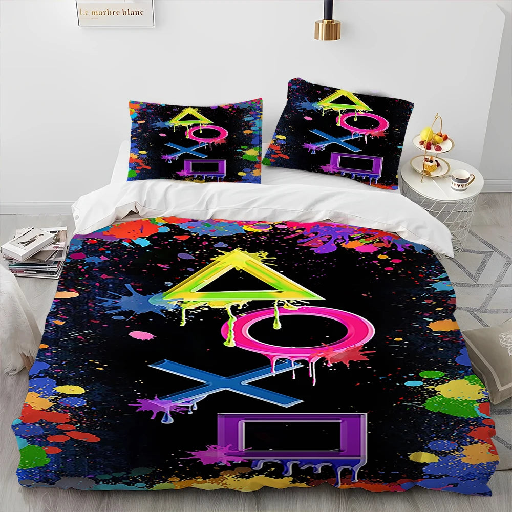 Cartoon Gamer Game Controller Comforter Bedding Set,Duvet Cover Bed Set Quilt Cover Pillowcase,King Queen Size Bedding Set Child