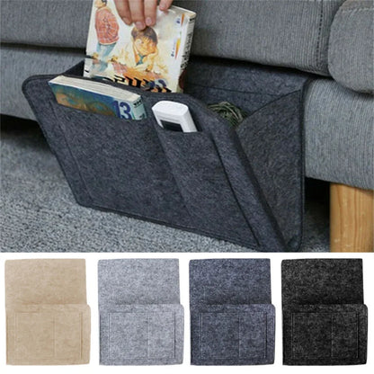 Hanging Storage Bag for Bed Sofa Side, Phone Book Magazine Holder Pockets, Baby Tissue Box, Felt Bedside Storage Organizer Pouch