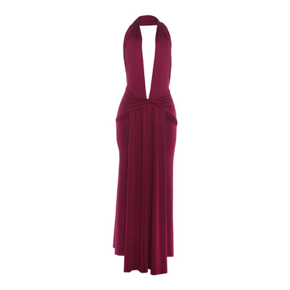 Weird Puss Backless Dress Women Halter Hollow Ribbon Patchwork Side Split Summer Elegant Sexy Birthday Party Clubwear Bodycon