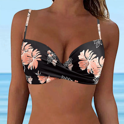 Women Lace Up Swimwear Tops Underwire Full Coverage Bikini Top Push Up Swim Crop Top Tie Back Matching Men And Women Swimsuits