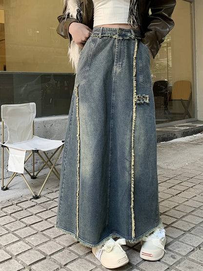 S-4XL Skirts Women Leisure Ankle-length All-match Denim Simple Chic Designed Vintage American Style Y2k Harajuku A-line Faldas