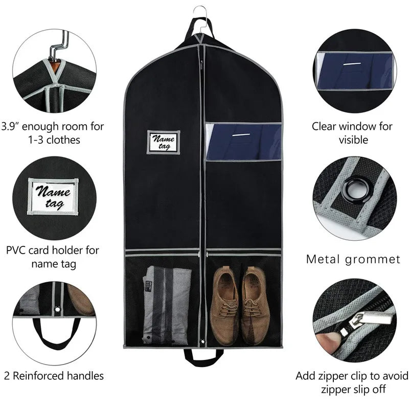 Garment Bag Suit Bags for Travel and Storage Gusseted Zipper Suit Cover Protector with Large Accessory Pockets and Carry Handles