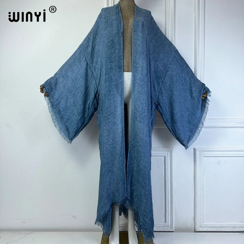 WINYI bohemian kimono kaftan beachwear Cardigan sexy  evening dress abaya dubai luxury cover-ups beach outfits women maxi dress