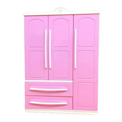 Three-door Pink Modern Wardrobe Play set for Barbi Furniture Can Put Shoes
