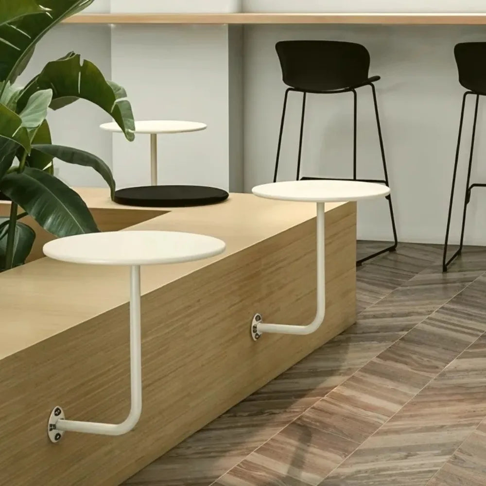 Wall Mounted Coffee Table, Round Floating Side Table, Metal Space Saving End Table for Living Room Bedroom Balcony Cafe