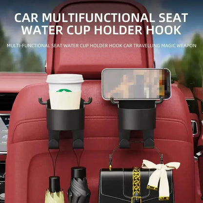 2026 2Pcs Car Seat Headrest Hook Hanger Storage Organizer Universal with Cup Holder for Handbag Fit Universal Vehicle Car