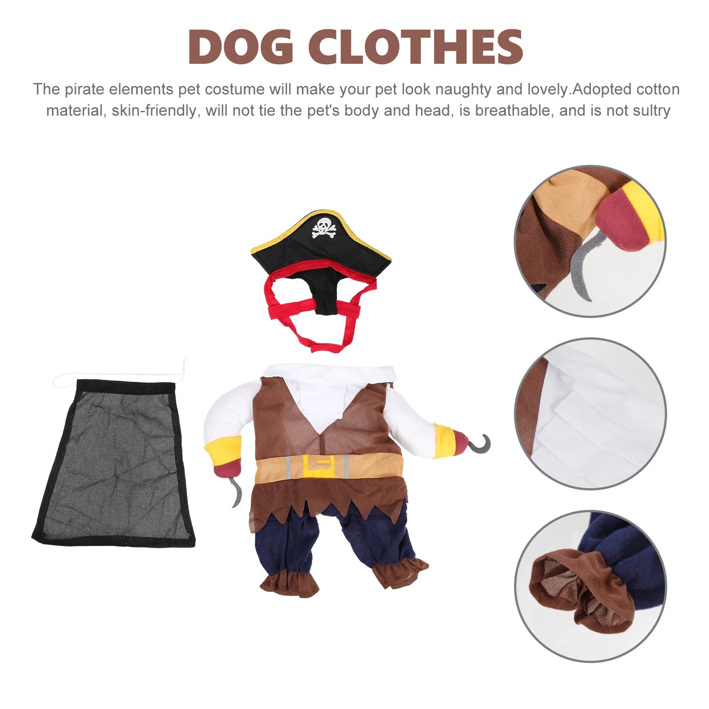 Pet Transformation Costume Dog Clothes Pirate Theme Halloween Wear Cotton Comfortable Cosplay Clothing Decorative Props Dog